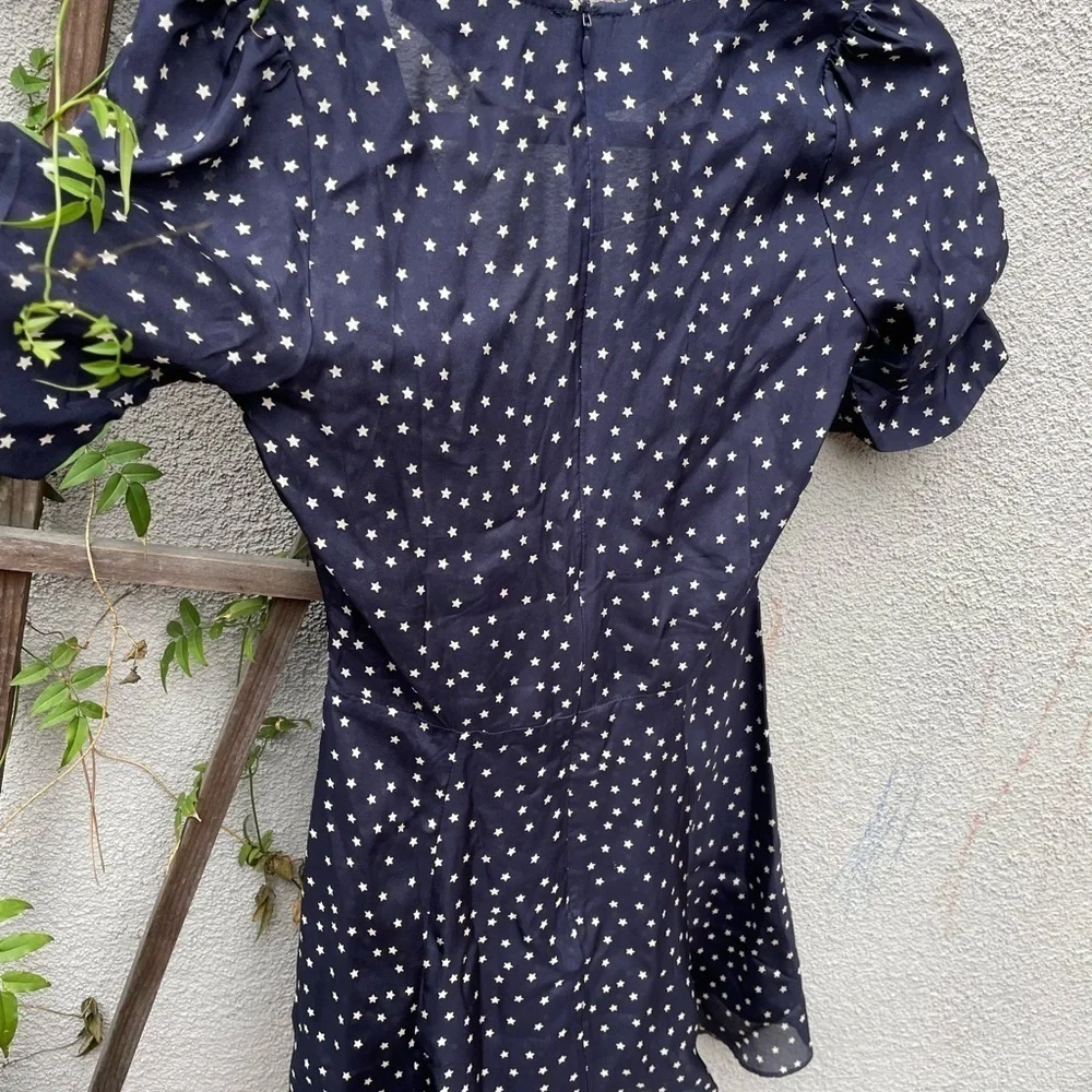 Realisation Par Ozzie Navy White Stars 100% Silk Dress